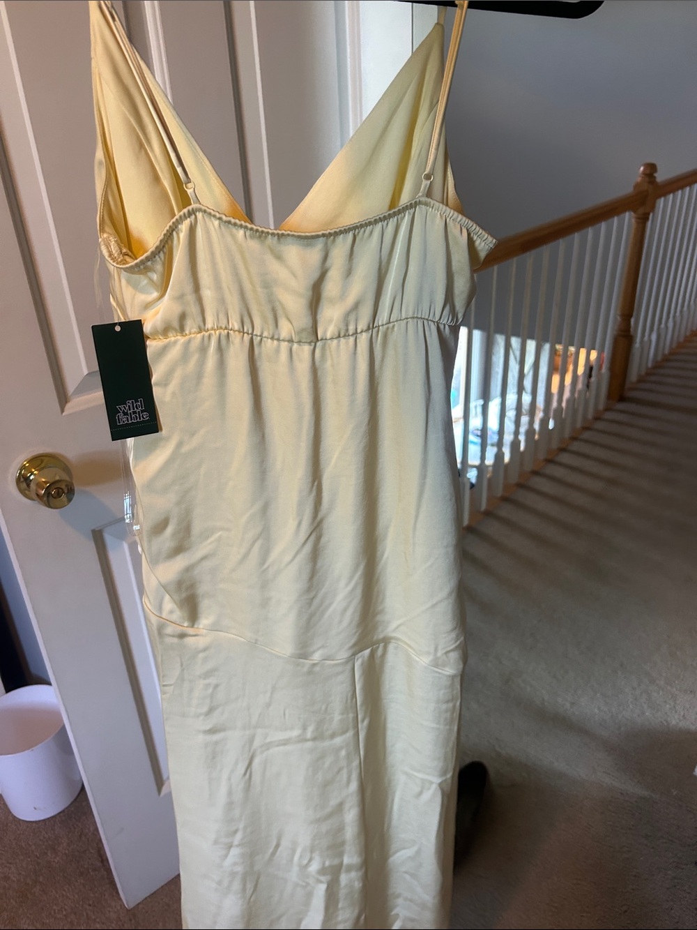 wild fable Pale Yellow Satin V-Neck Dress - Picture 4 of 4